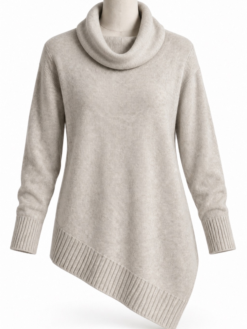 Eileen Fisher Tan Yak & Merino Wool Asymmetrical Tunic Sweater XS Turtleneck